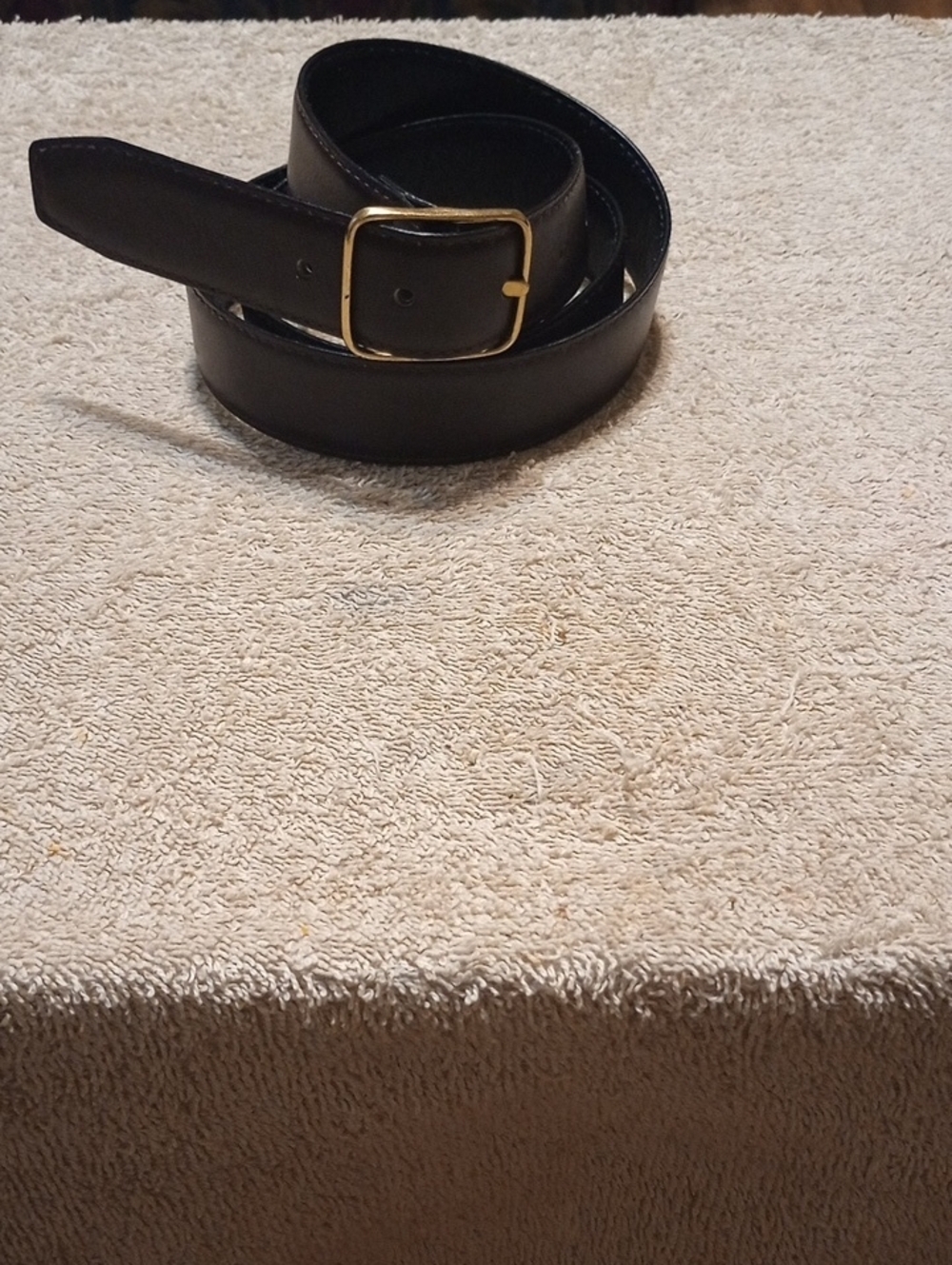 Classic Black Leather Belt with Gold Buckle